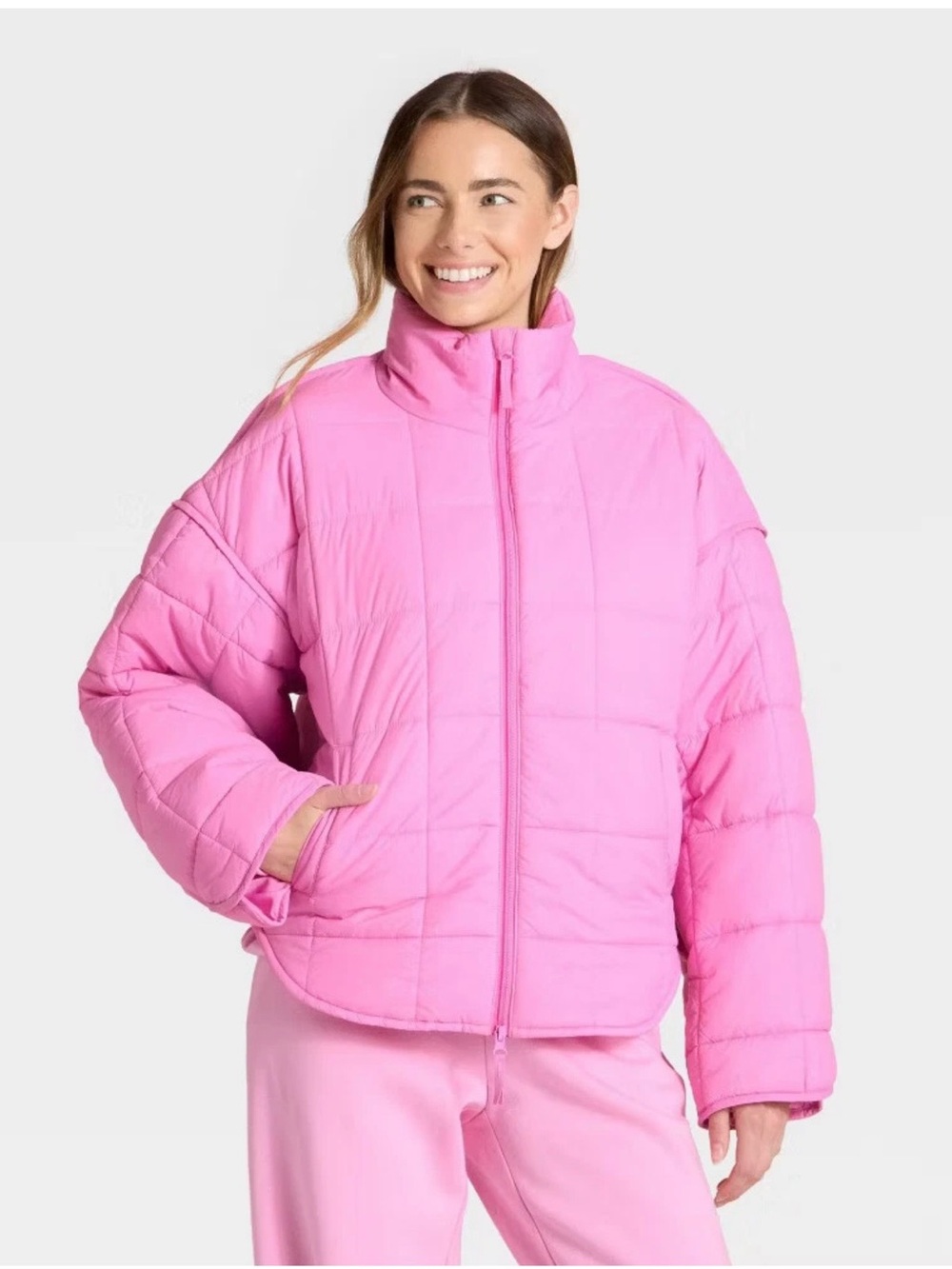 Women's Oversized Quilted Puffer
Jacket - JoyLab Size Small Pink